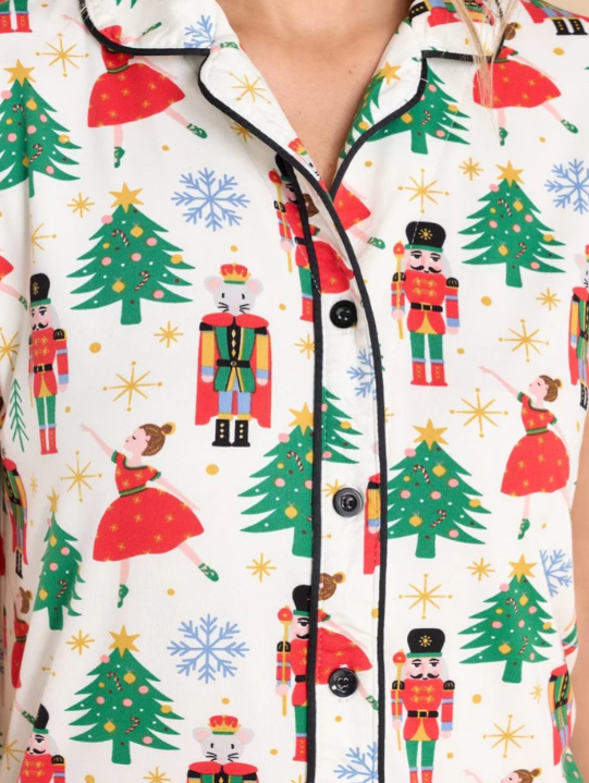 Nutcracker Notched Collar Top and Pants Pajama Set