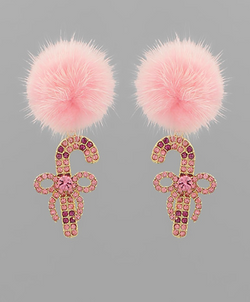 Candy Cane & Pom Pom Earring