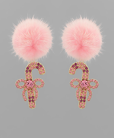 Candy Cane & Pom Pom Earring