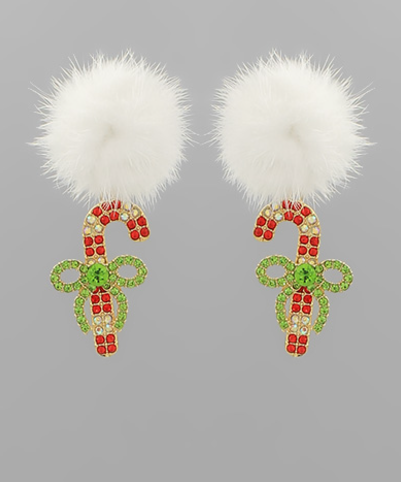 Candy Cane & Pom Pom Earring