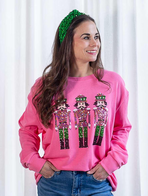 Nutcracker March Sequin Sweatshirt Pink/ Green