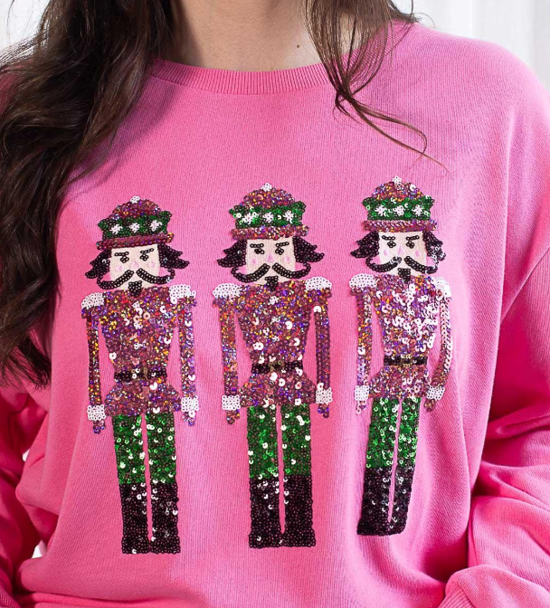 Nutcracker March Sequin Sweatshirt Pink/ Green