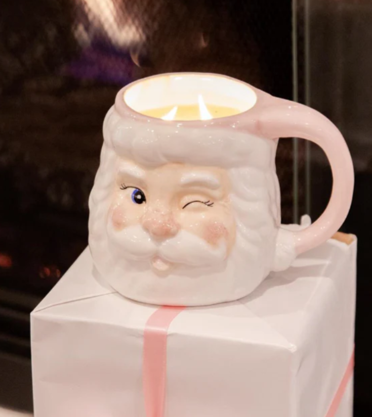 Sweet Grace Pink Santa Mug with Candle