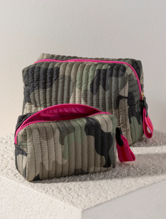 Shiraleah Ezra Quilted Nylon Small Boxy Cosmetic Pouch, Camo