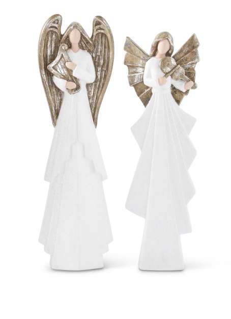 White Glittered Angels Playing Instruments