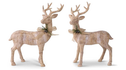 11 Inch Resin Natural Wood Reindeer w/Bow