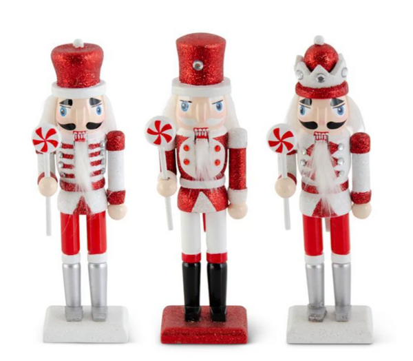 Red and White Glittered Wood Nutcrackers