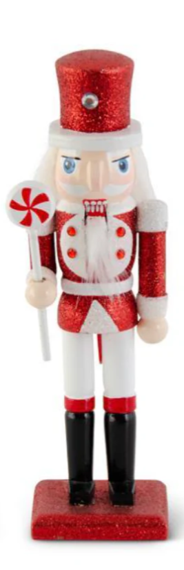 Red and White Glittered Wood Nutcrackers