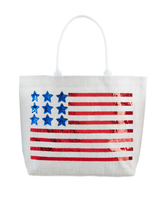 4th of July Sparkle Tote - White