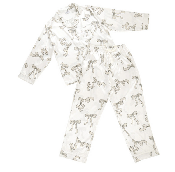 Long Sleeve Flax Bow PJ Set