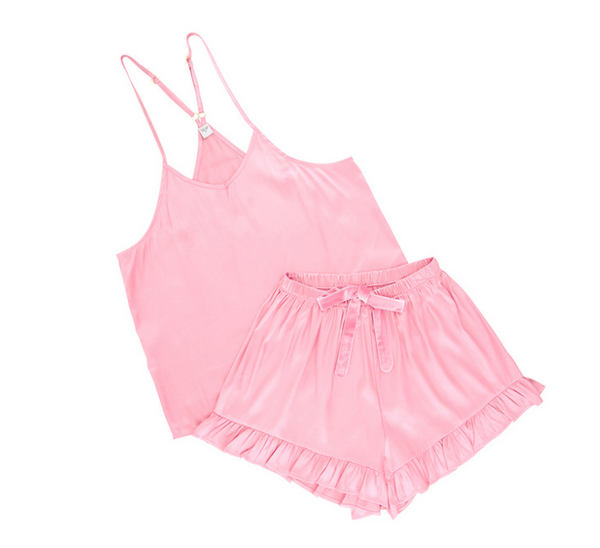 Cami & Ruffle Short PJ Set- Solid Pink