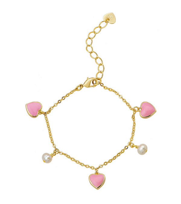 Hearts and Pearls Charm Bracelet