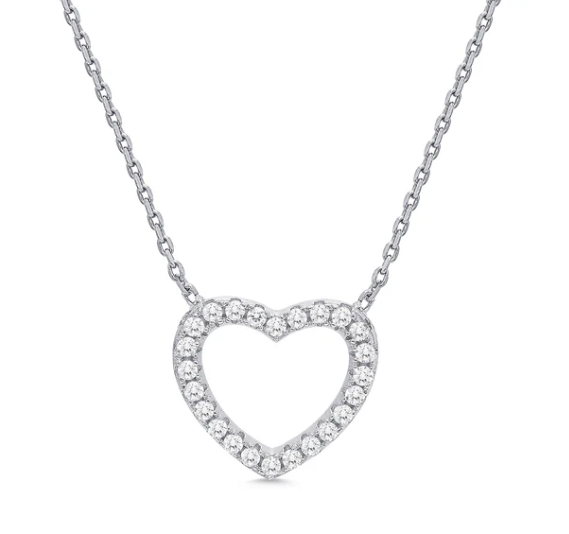 Open Heart CZ Necklace in Sterling Silver