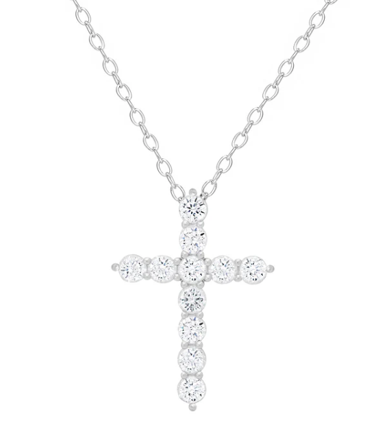 CZ Cross Necklace in Sterling Silver