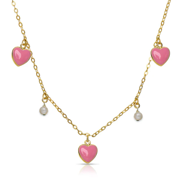 Heart and Pearl Charms Necklace