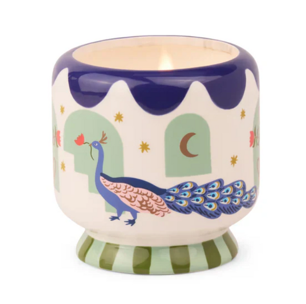 A Dopo Peacock Ceramic Candle -Misted Lime