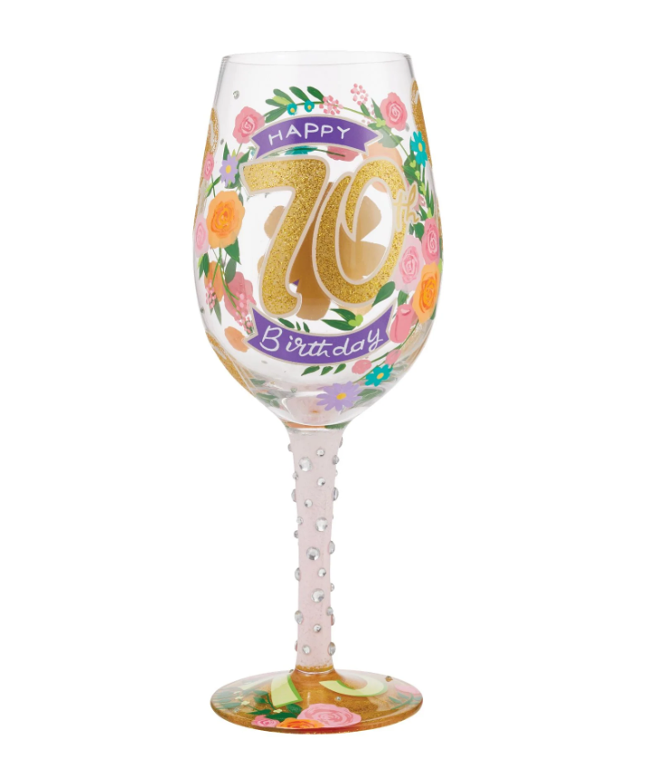 Happy 70th Wine Glass