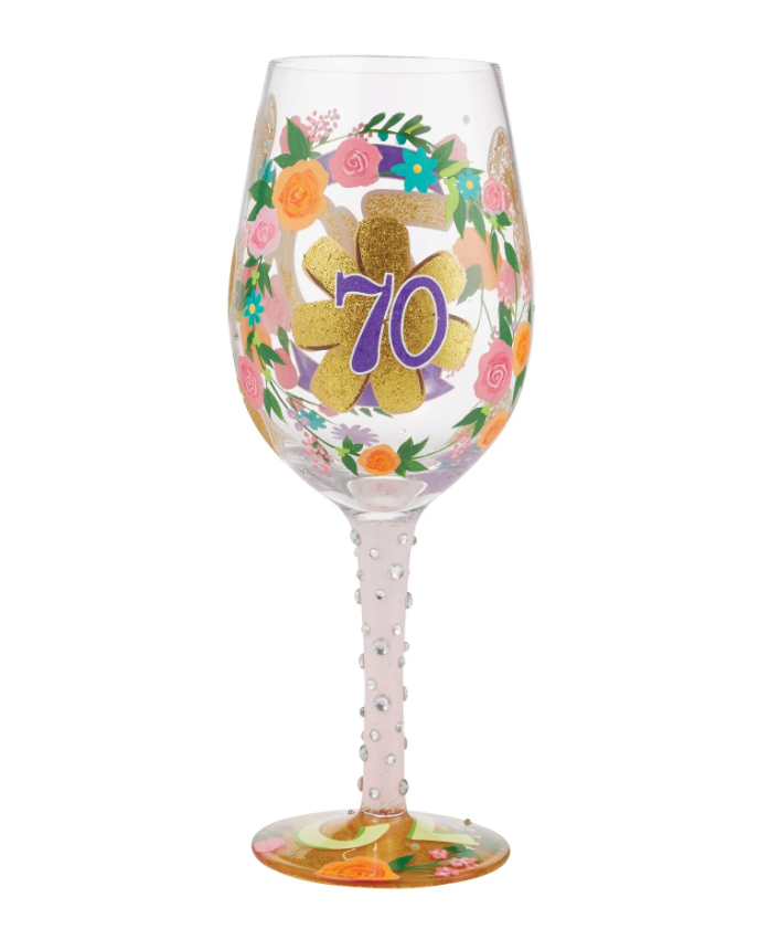 Happy 70th Wine Glass