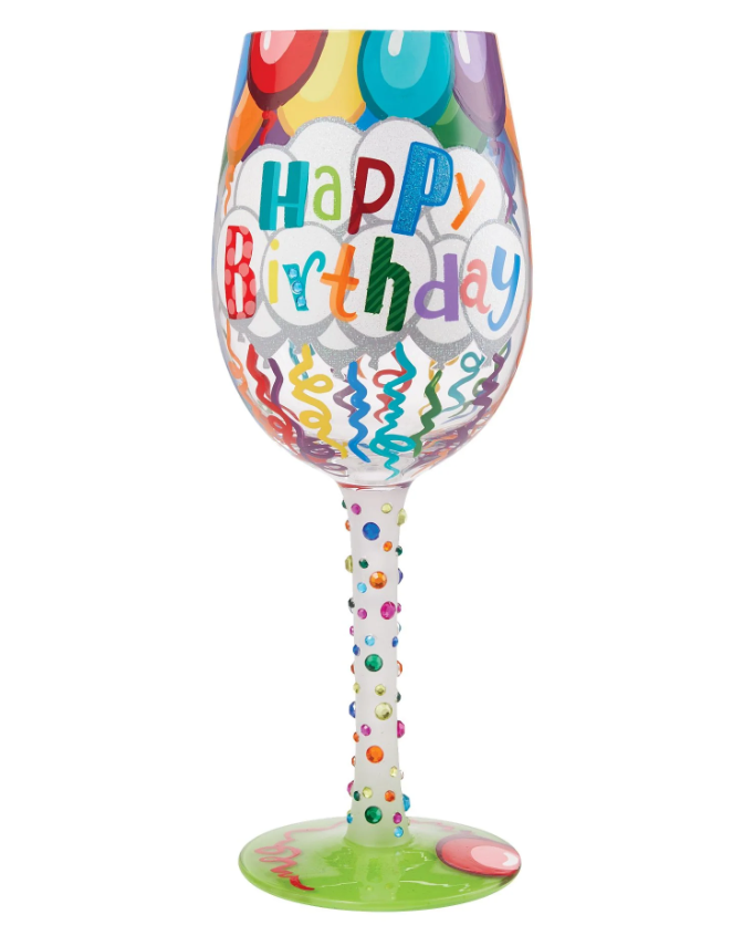 Birthday Streamers Wine Glass
