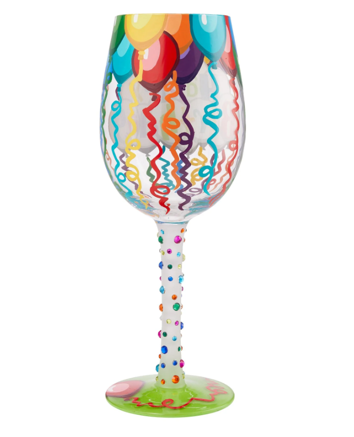 Birthday Streamers Wine Glass