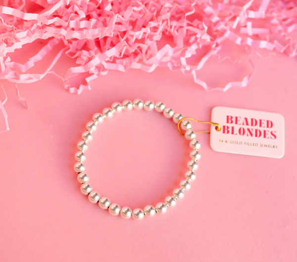 6mm Silver Beaded Bracelet