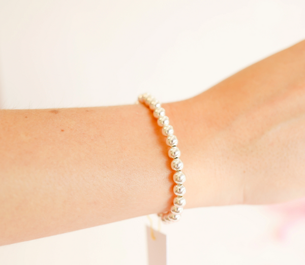 6mm Silver Beaded Bracelet