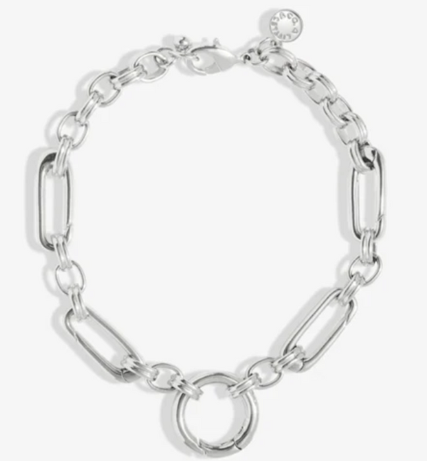 CHUNKY OVAL CHAIN | 5 Charm Clasps | Silver Plated | Bracelet | 8"