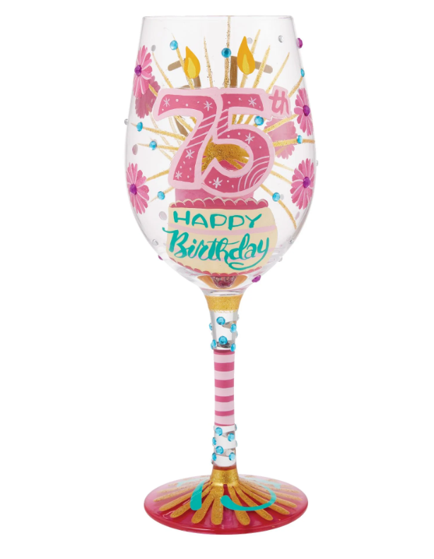 Happy 75th Birthday Wine Glass