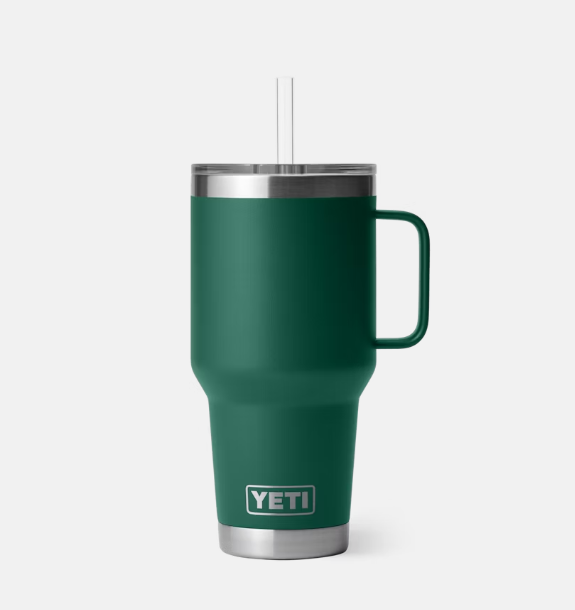 RAMBLER 35 OZ STRAW MUG BLACK FOREST GREEN