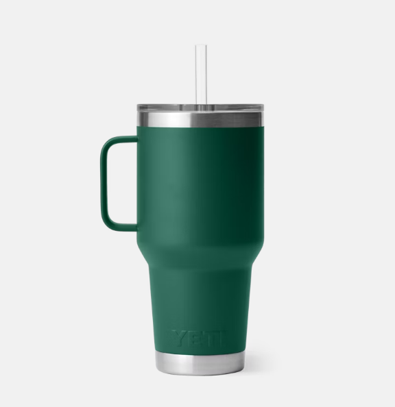 RAMBLER 35 OZ STRAW MUG BLACK FOREST GREEN