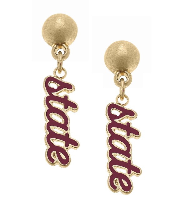 Mississippi State Bulldogs Autograph Enamel Earrings in Maroon