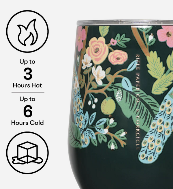 Stemless - 12oz Rifle Paper - Peacock Blue