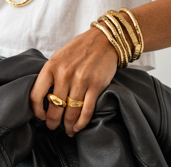 Lucille square bead brass stretch bracelet gold