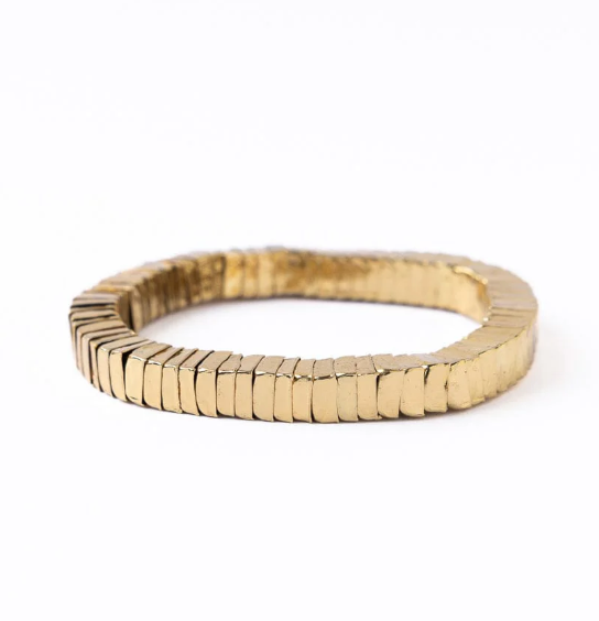 Lucille square bead brass stretch bracelet gold