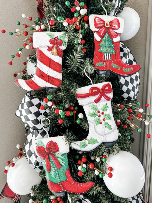 Modern Red, White & Green Ornaments - Small - SET of 3