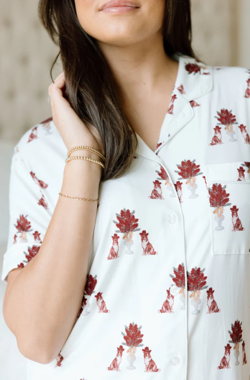 Heirloom Pajama Shorts Set - Maroon & White