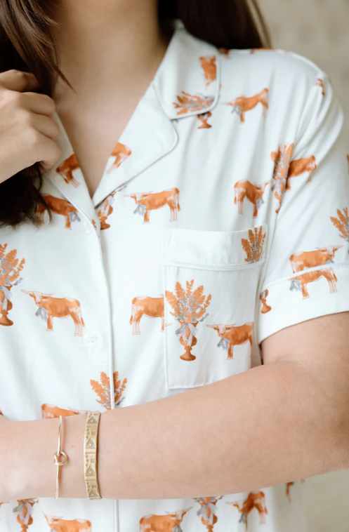 Heirloom Pajama Shorts Set - Orange & White