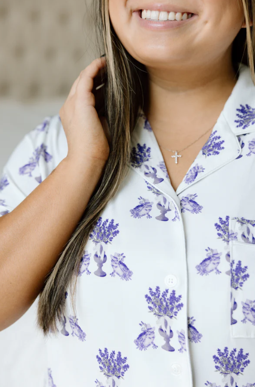 Heirloom Pajama Shorts Set - Purple and White