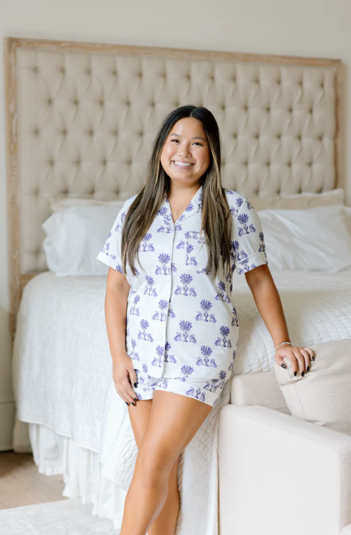 Heirloom Pajama Shorts Set - Purple and White