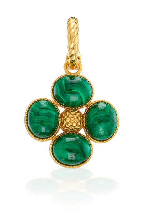 Berry Clover Double Sided Pendant - Malachite