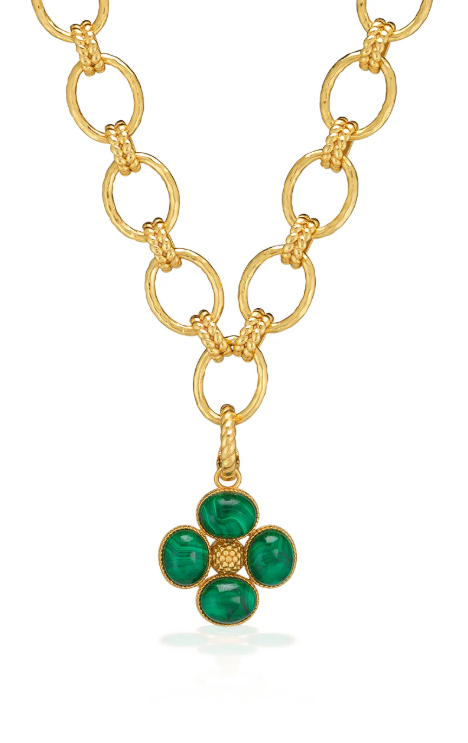 Berry Clover Double Sided Pendant - Malachite