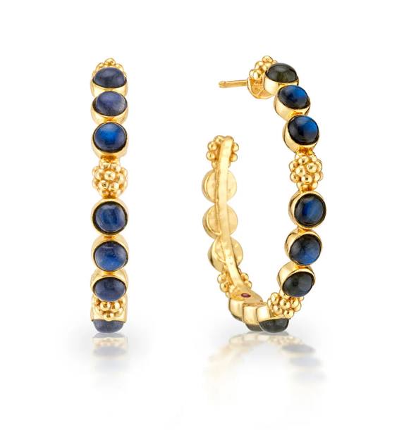 Berry Gem Medium Hoop Earrings - Blue Labradorite