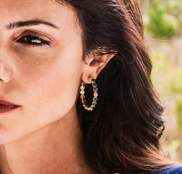 Berry Gem Medium Hoop Earrings - Blue Labradorite