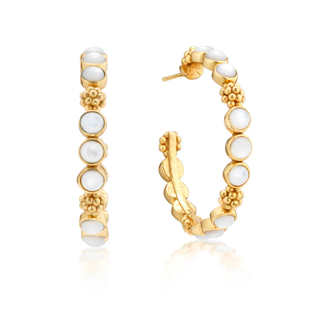 Berry Gem Medium Hoop Earrings - Mother of Pearl