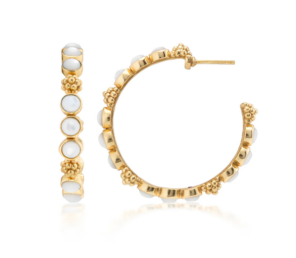 Berry Gem Medium Hoop Earrings - Mother of Pearl
