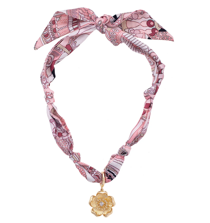 Allegra Blossom Scarf Necklace in Light Pink & White