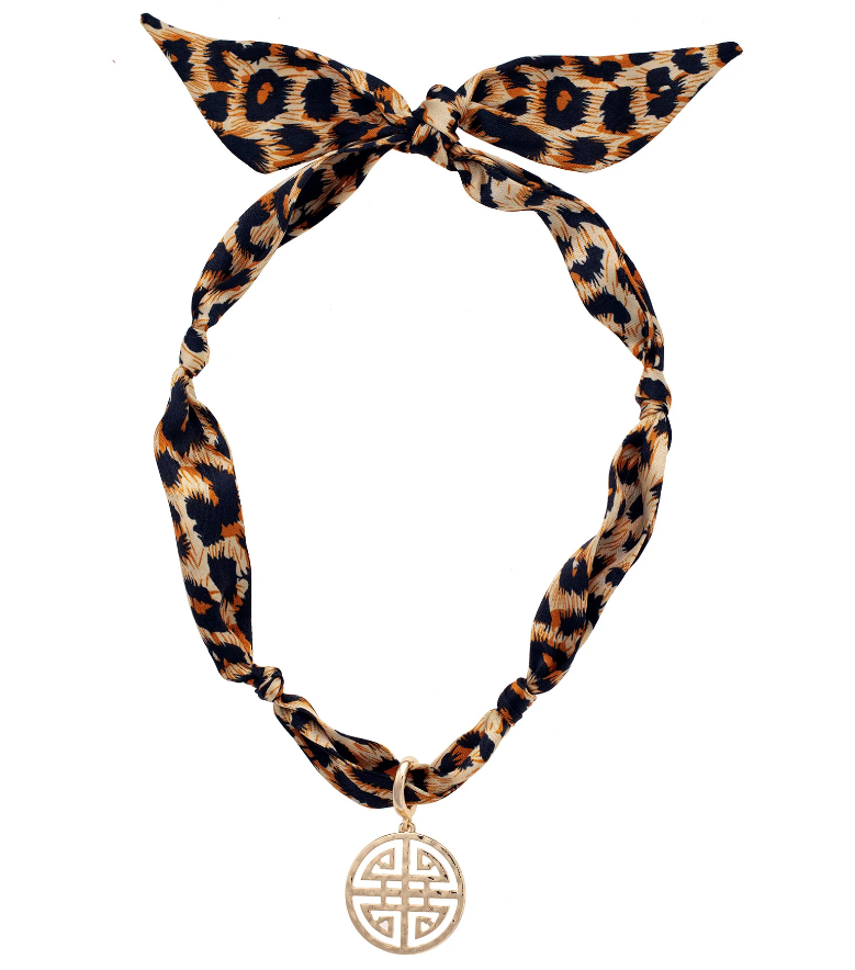 Maia Greek Keys Scarf Necklace in Leopard
