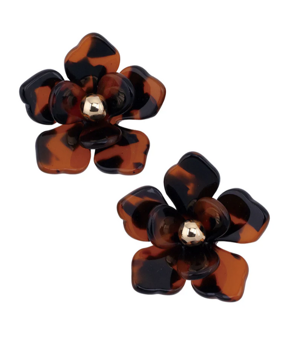 Lorelei Layered Resin Flower Earrings in Tortoise