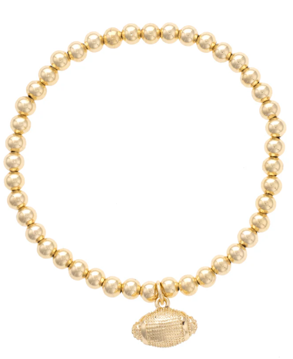 Football Ball Bead Stretch Bracelet in Shiny Gold