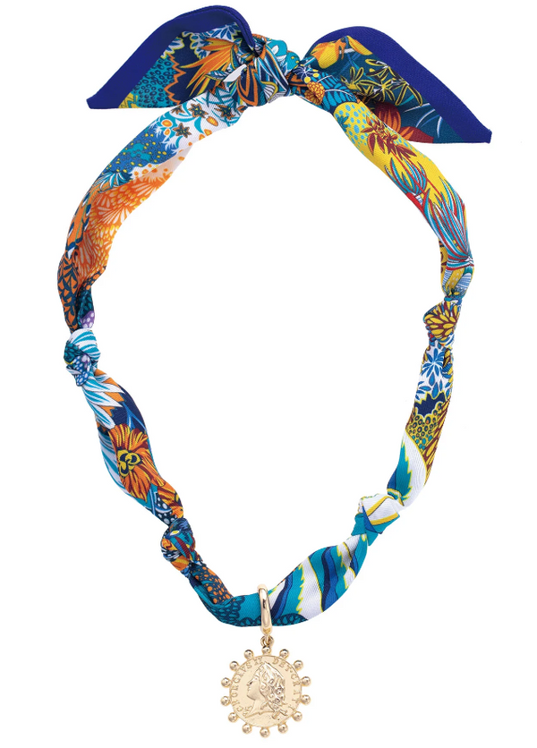 Luciana Studded Coin Scarf Necklace in Multi